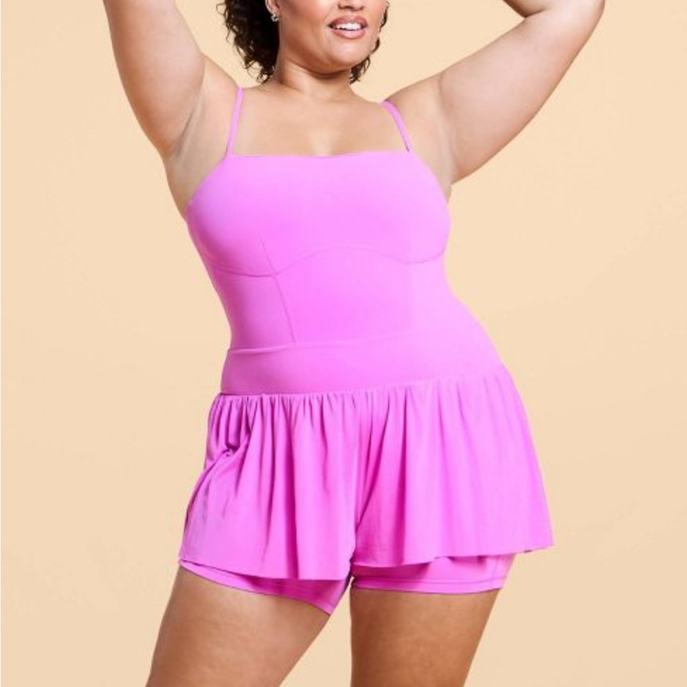 Blogilates purple barre tulle shorts romper 2x